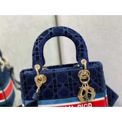 Dior Medium Lady D-Lite Bag In Blue Velvet Embroidery 388