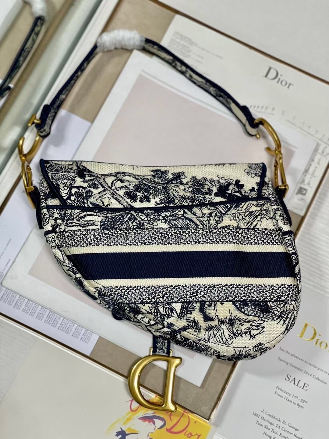 Dior Saddle Bag In Blue Toile de Jouy Embroidery 849