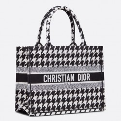 Dior Small Book Tote In Black Houndstooth Embroidery 886