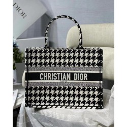 Dior Small Book Tote In Black Houndstooth Embroidery 886