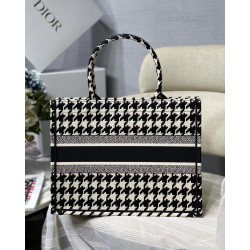 Dior Small Book Tote In Black Houndstooth Embroidery 886