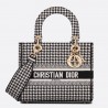 Dior Medium Lady D-Lite Bag In Black Houndstooth Embroidery 183