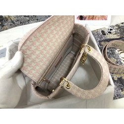 Dior Medium Lady D-Lite Bag In Pink Houndstooth Embroidery 212