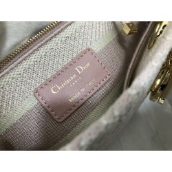 Dior Medium Lady D-Lite Bag In Pink Houndstooth Embroidery 212