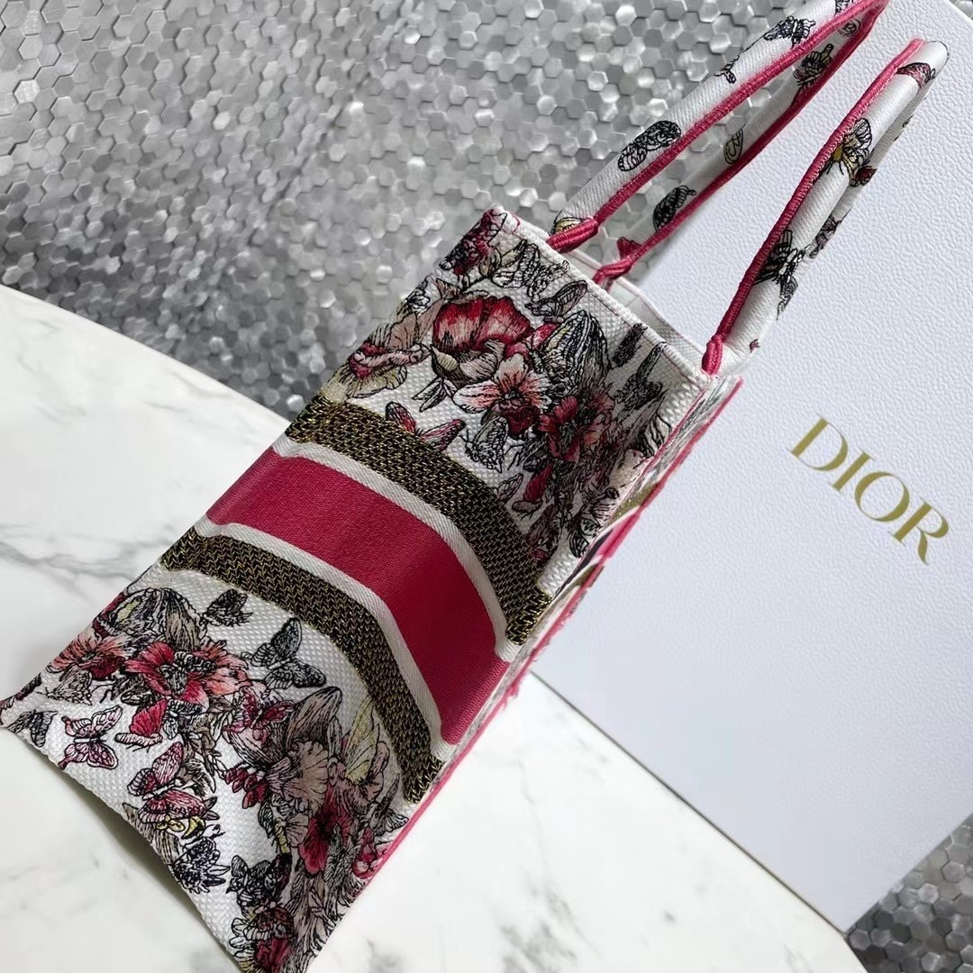 Dior Small Book Tote In Multicolor Butterfly Embroidery 278