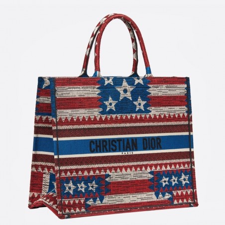 Dior Book Tote Bag In American Flag Embroidered Canvas 706