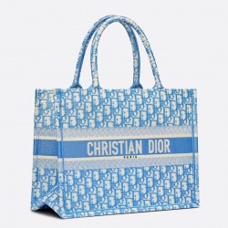 Dior Small Book Tote In Cornflower Blue Dior Oblique Embroidery 364