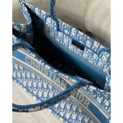 Dior Small Book Tote In Cornflower Blue Dior Oblique Embroidery 364