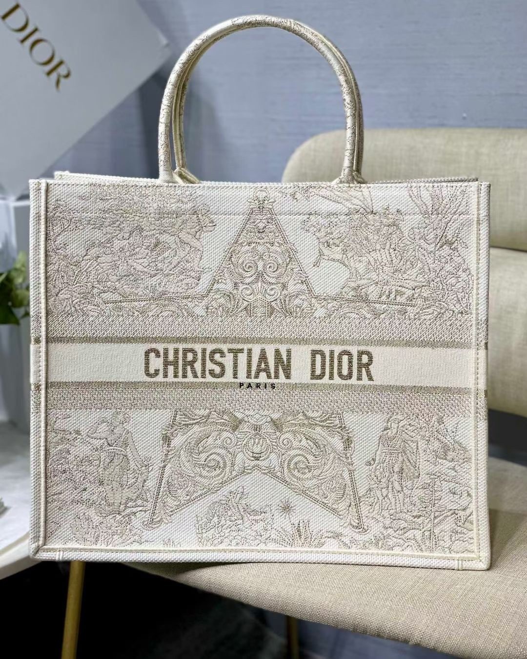 Dior Book Tote Bag In Dior Around the World Stella Embroidery 396