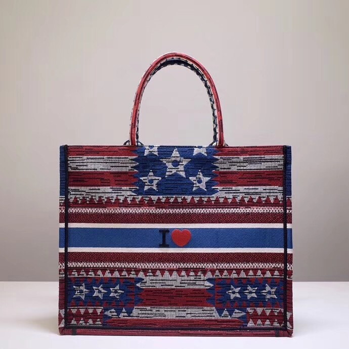 Dior Book Tote Bag In American Flag Embroidered Canvas 706