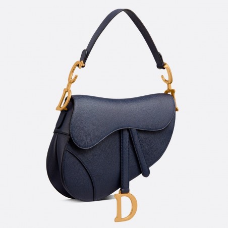 Dior Saddle Bag In Navy Blue Grained Calfskin 545