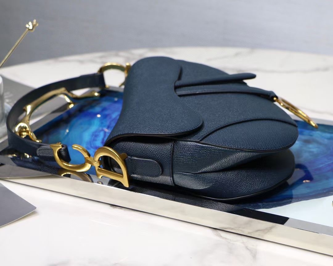 Dior Saddle Bag In Navy Blue Grained Calfskin 545