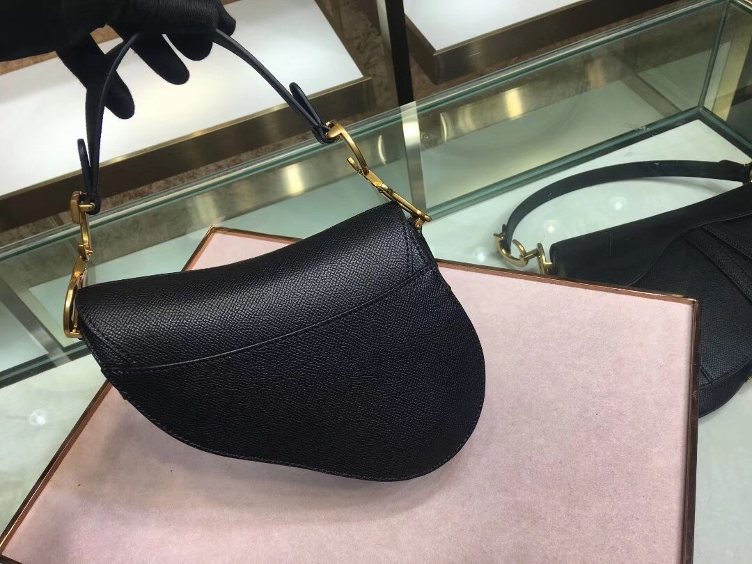 Dior Mini Saddle Bag In Black Grained Calfskin 552