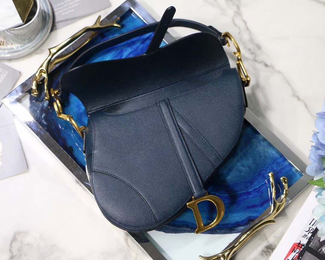 Dior Saddle Bag In Navy Blue Grained Calfskin 545