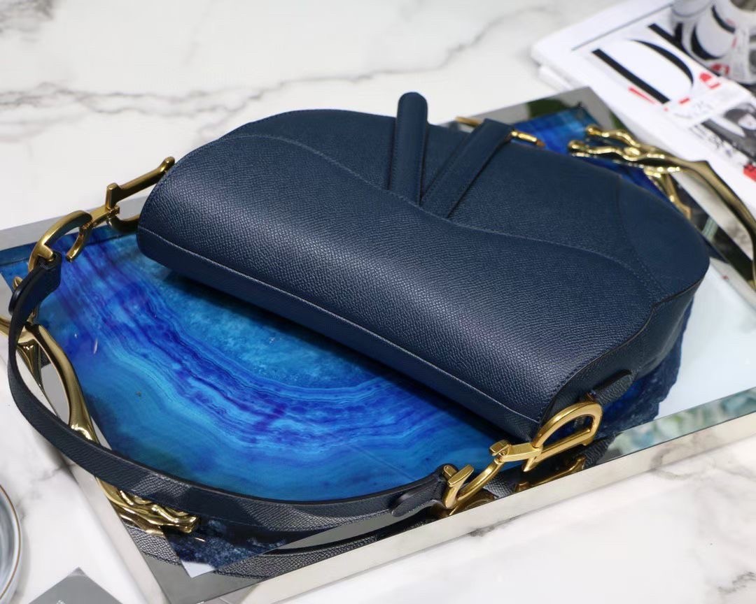 Dior Saddle Bag In Navy Blue Grained Calfskin 545