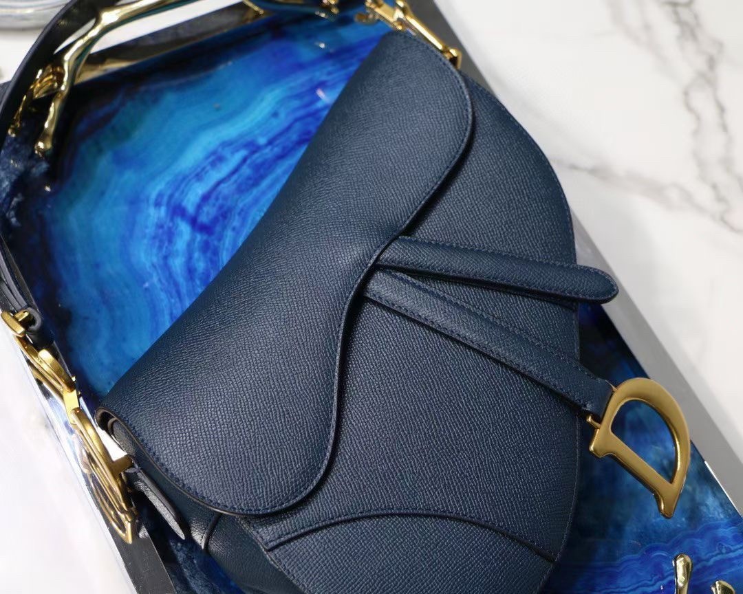 Dior Saddle Bag In Navy Blue Grained Calfskin 545