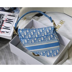 Dior Saddle Bag In Cornflower Blue Dior Oblique Embroidery 599