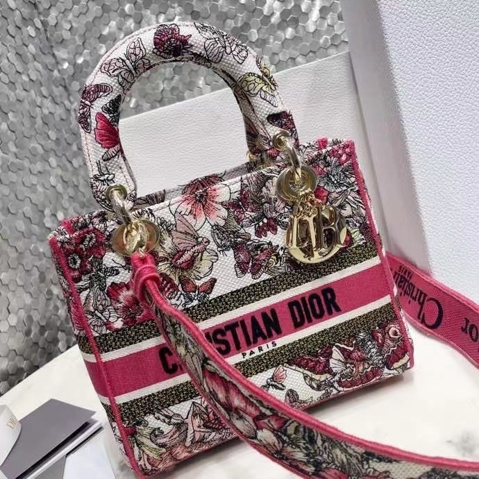 Dior Medium Lady D-Lite Bag In Multicolor Butterfly Embroidery 658