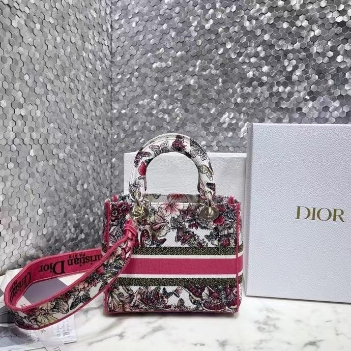 Dior Medium Lady D-Lite Bag In Multicolor Butterfly Embroidery 658