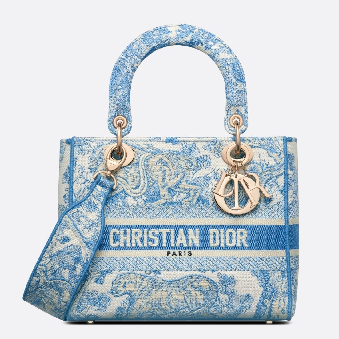 Dior Medium Lady D-Lite Bag In Blue Toile de Jouy Canvas 681