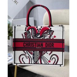 Dior Medium Book Tote In Latte Multicolor Cupidon Embroidery 230