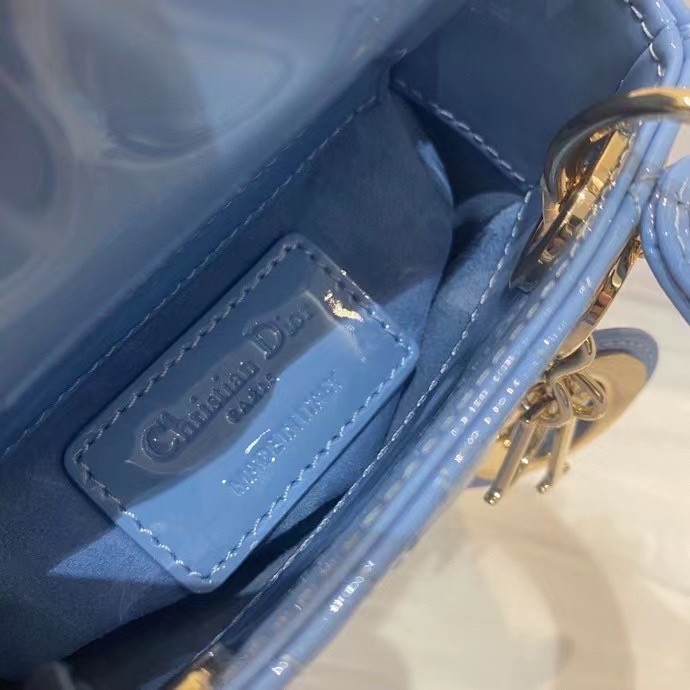 Dior Micro Lady Dior Bag In Blue Patent Calfskin 302