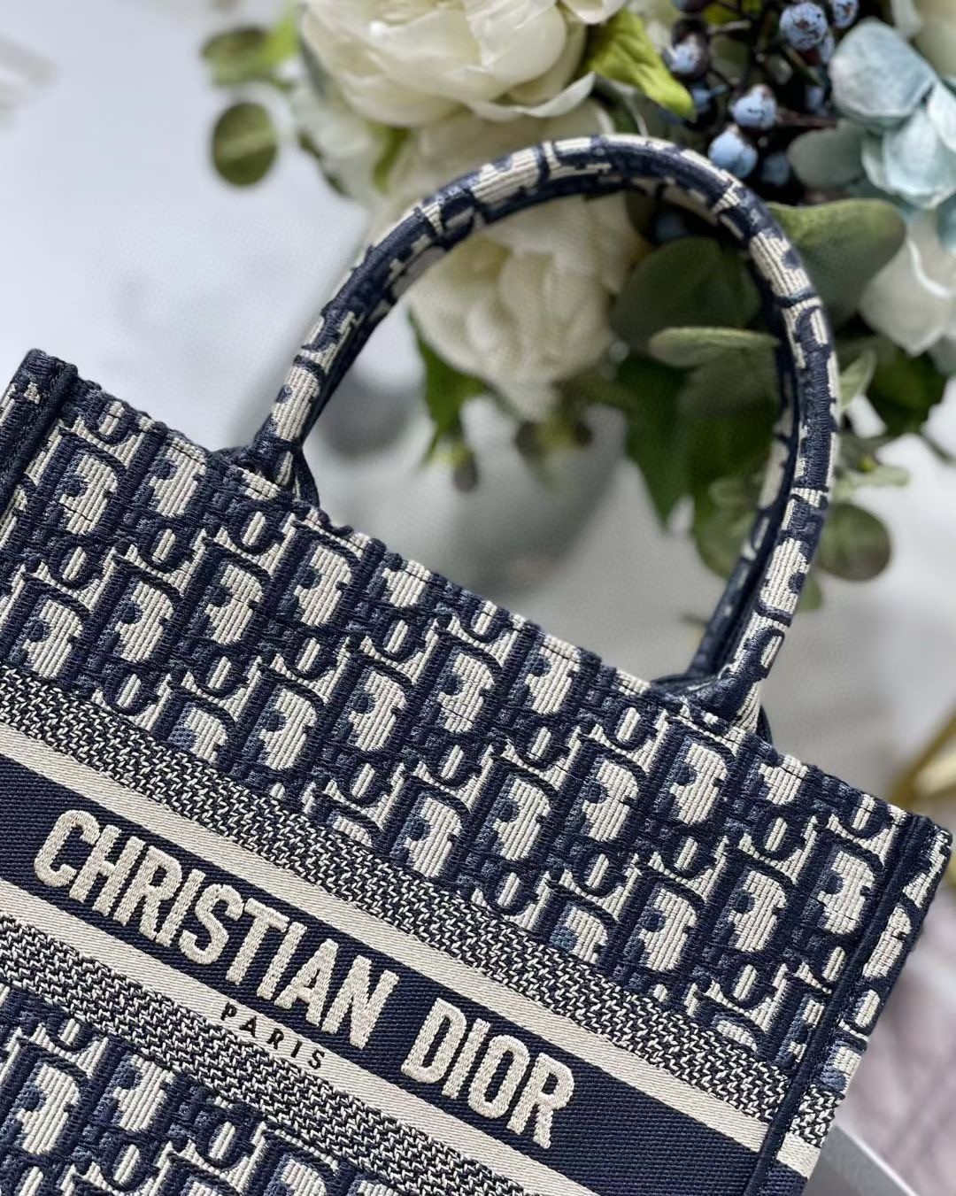 Dior New Small Book Tote In Blue Dior Oblique Jacquard 802