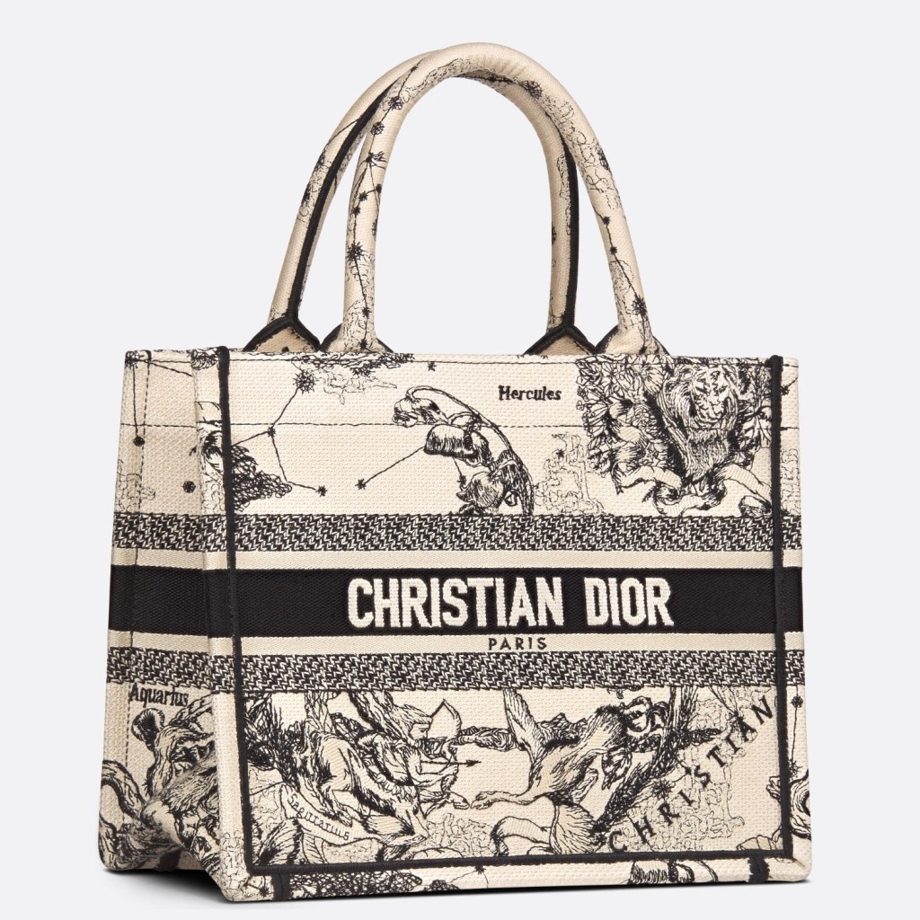 Dior New Small Book Tote In White Toile de Jouy Zodiac Embroidery 455