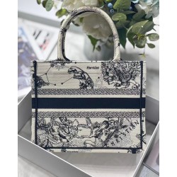 Dior New Small Book Tote In White Toile de Jouy Zodiac Embroidery 455