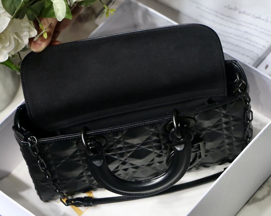 Dior Lady D-Joy Bag In Black Calfskin with Diamond Motif 536