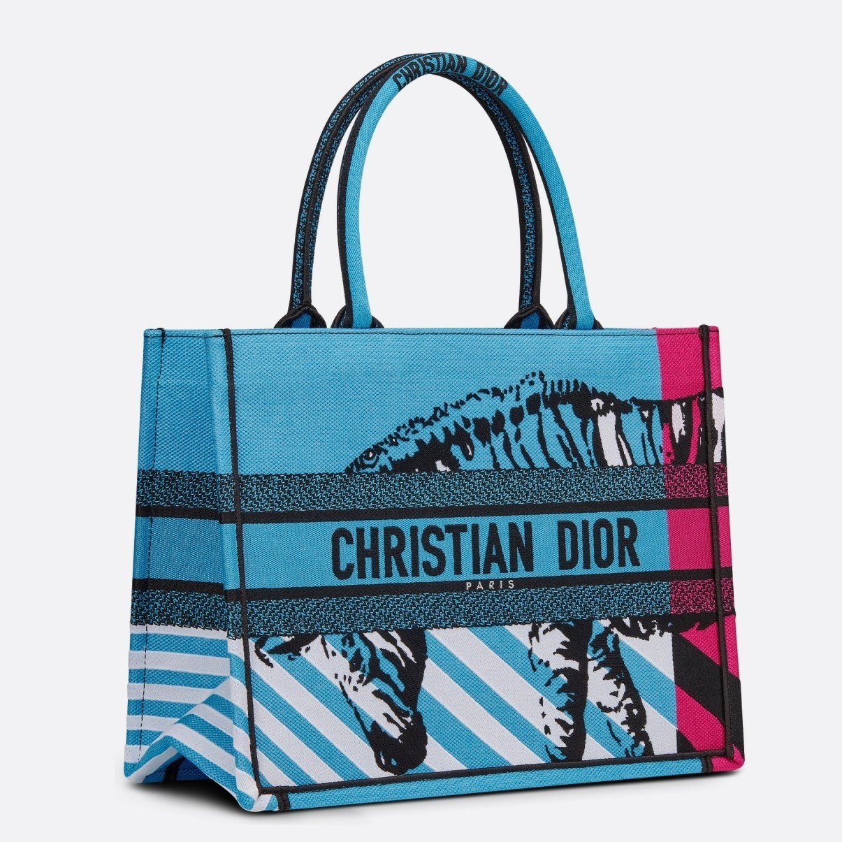 Dior Medium Book Tote Bag In Blue D-Jungle Pop Embroidery 851