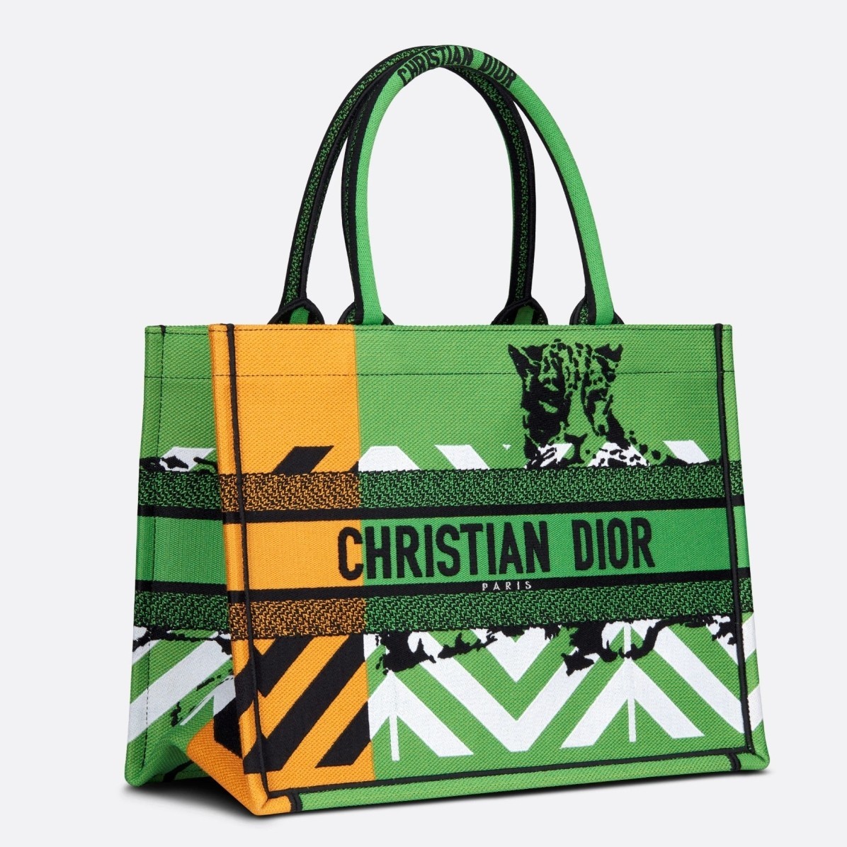 Dior Medium Book Tote Bag In Green D-Jungle Pop Embroidery 878