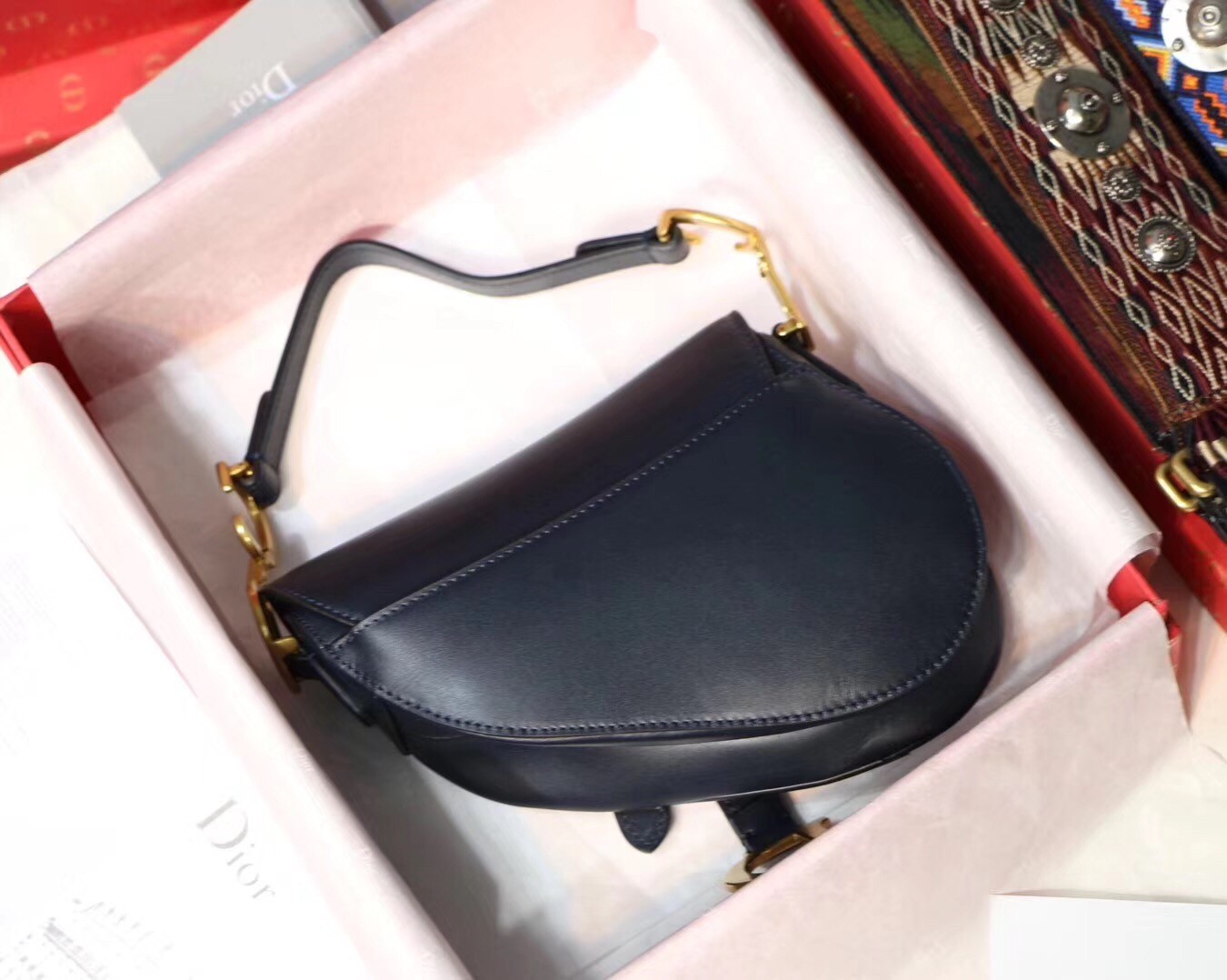 Dior Mini Saddle Bag In Blue Calfskin 400