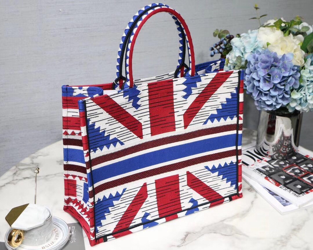 Dior Book Tote Bag In French Flag Embroidered Canvas 369