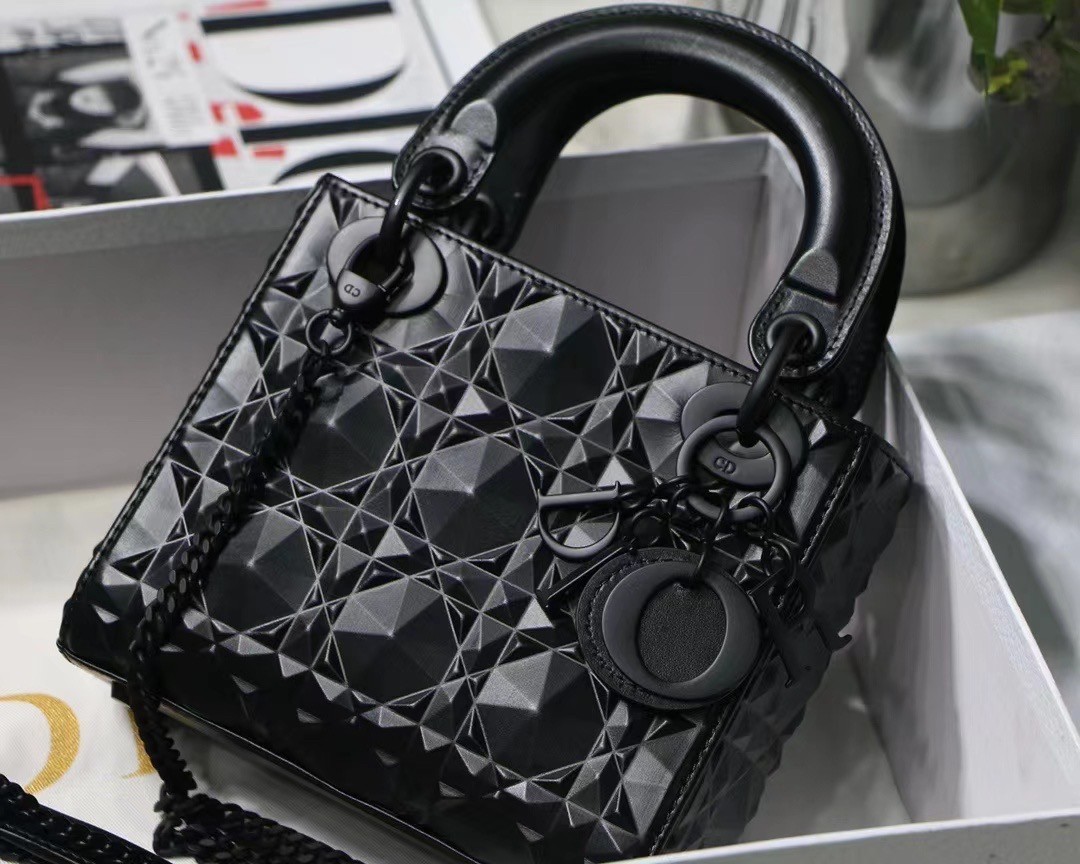 Dior Lady Dior Mini Bag In Black Calfskin with Diamond Motif 024