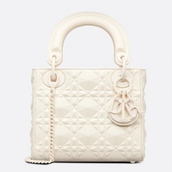 Dior Lady Dior Mini Bag In White Calfskin with Diamond Motif 060