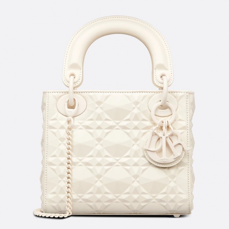 Dior Lady Dior Mini Bag In White Calfskin with Diamond Motif 060