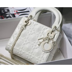 Dior Lady Dior Mini Bag In White Calfskin with Diamond Motif 060