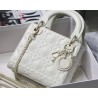 Dior Lady Dior Mini Bag In White Calfskin with Diamond Motif 060