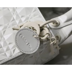 Dior Lady Dior Mini Bag In White Calfskin with Diamond Motif 060