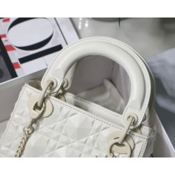 Dior Lady Dior Mini Bag In White Calfskin with Diamond Motif 060