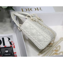 Dior Lady Dior Mini Bag In White Calfskin with Diamond Motif 060