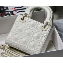 Dior Lady Dior Mini Bag In White Calfskin with Diamond Motif 060