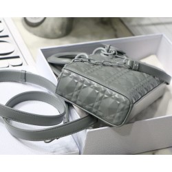 Dior Lady D-Joy Bag In Grey Calfskin with Diamond Motif 095