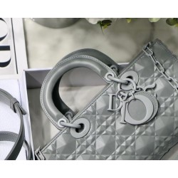 Dior Lady D-Joy Bag In Grey Calfskin with Diamond Motif 095