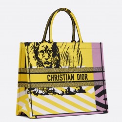 Dior Large Book Tote Bag In Yellow D-Jungle Pop Embroidery 703