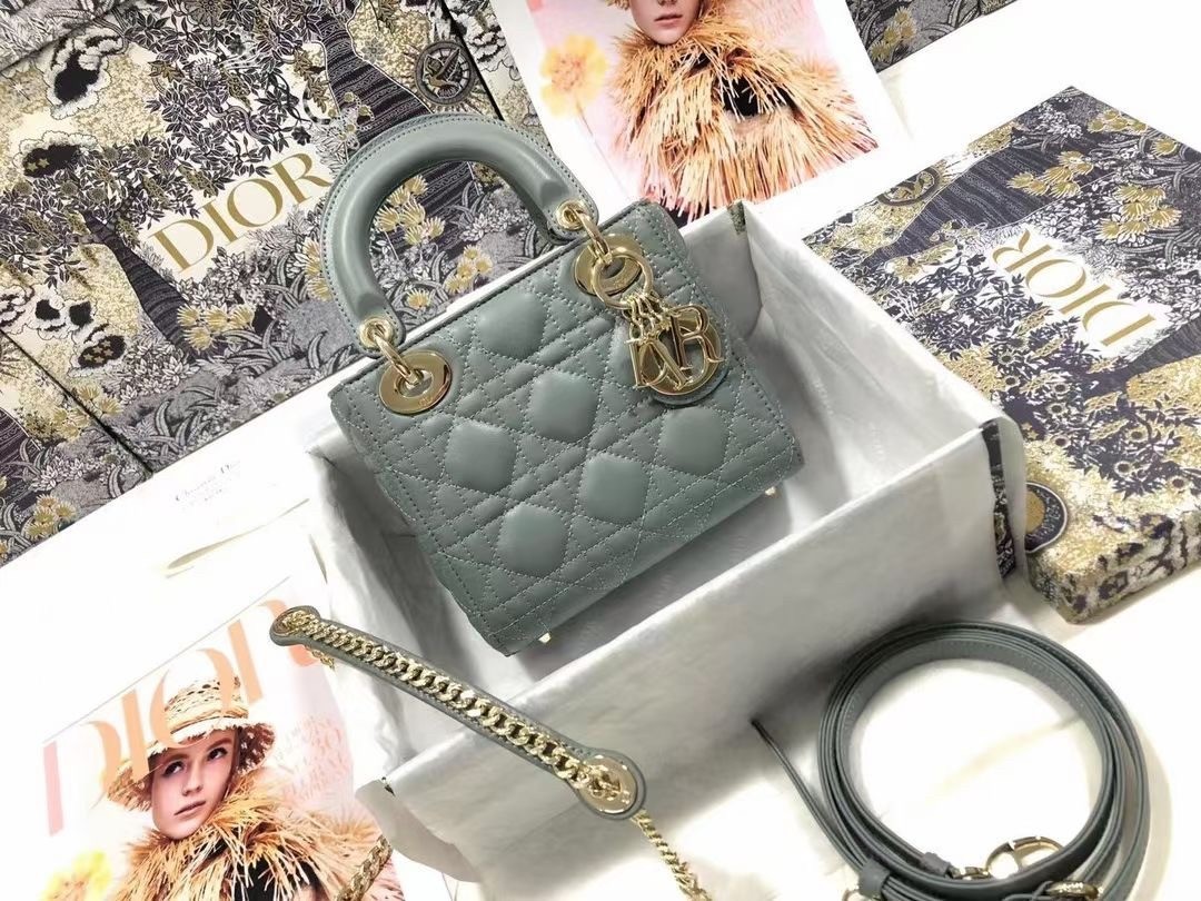 Dior Mini Lady Dior Bag In Grey Cannage Lambskin 769