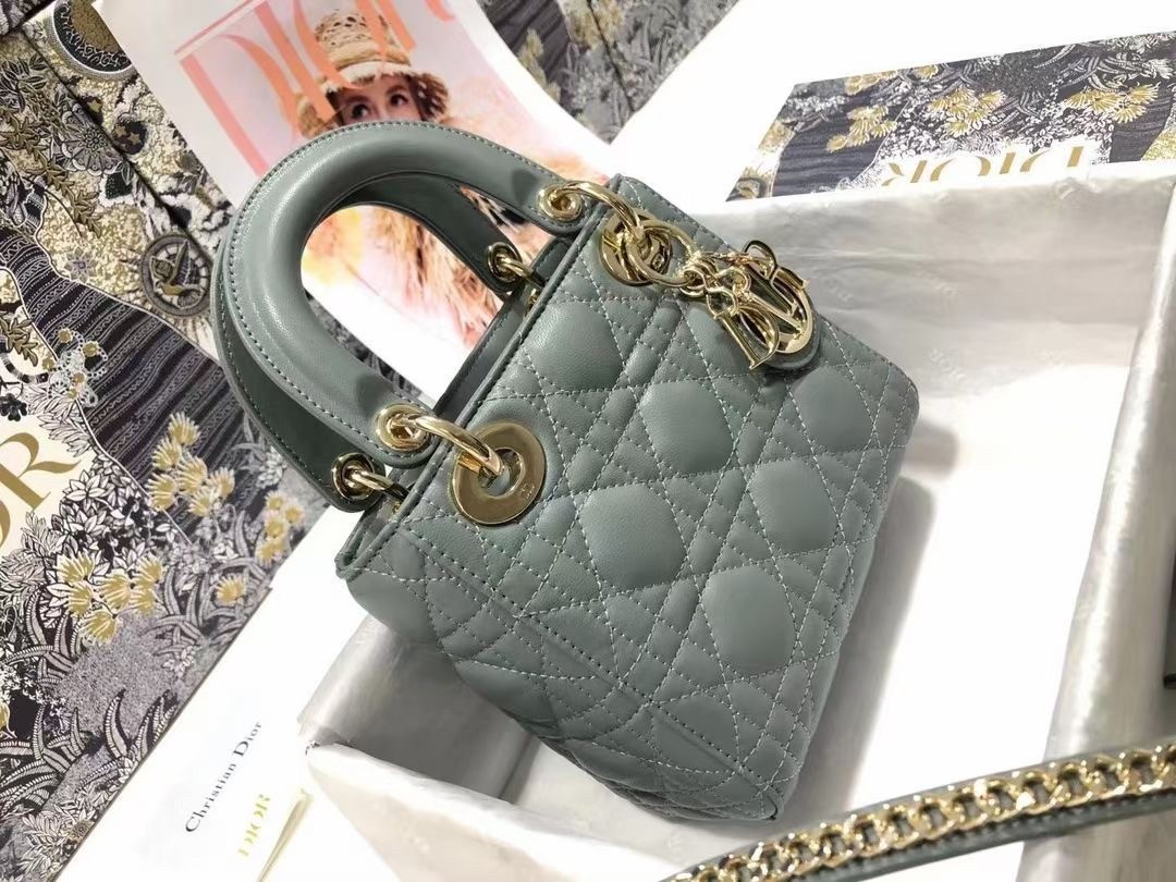 Dior Mini Lady Dior Bag In Grey Cannage Lambskin 769