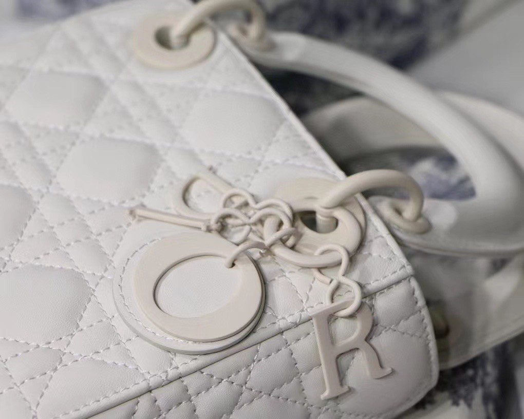 Dior Mini Lady Dior Bag In White Ultramatte Calfskin 832