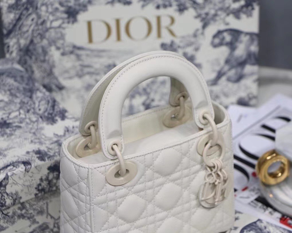 Dior Mini Lady Dior Bag In White Ultramatte Calfskin 832